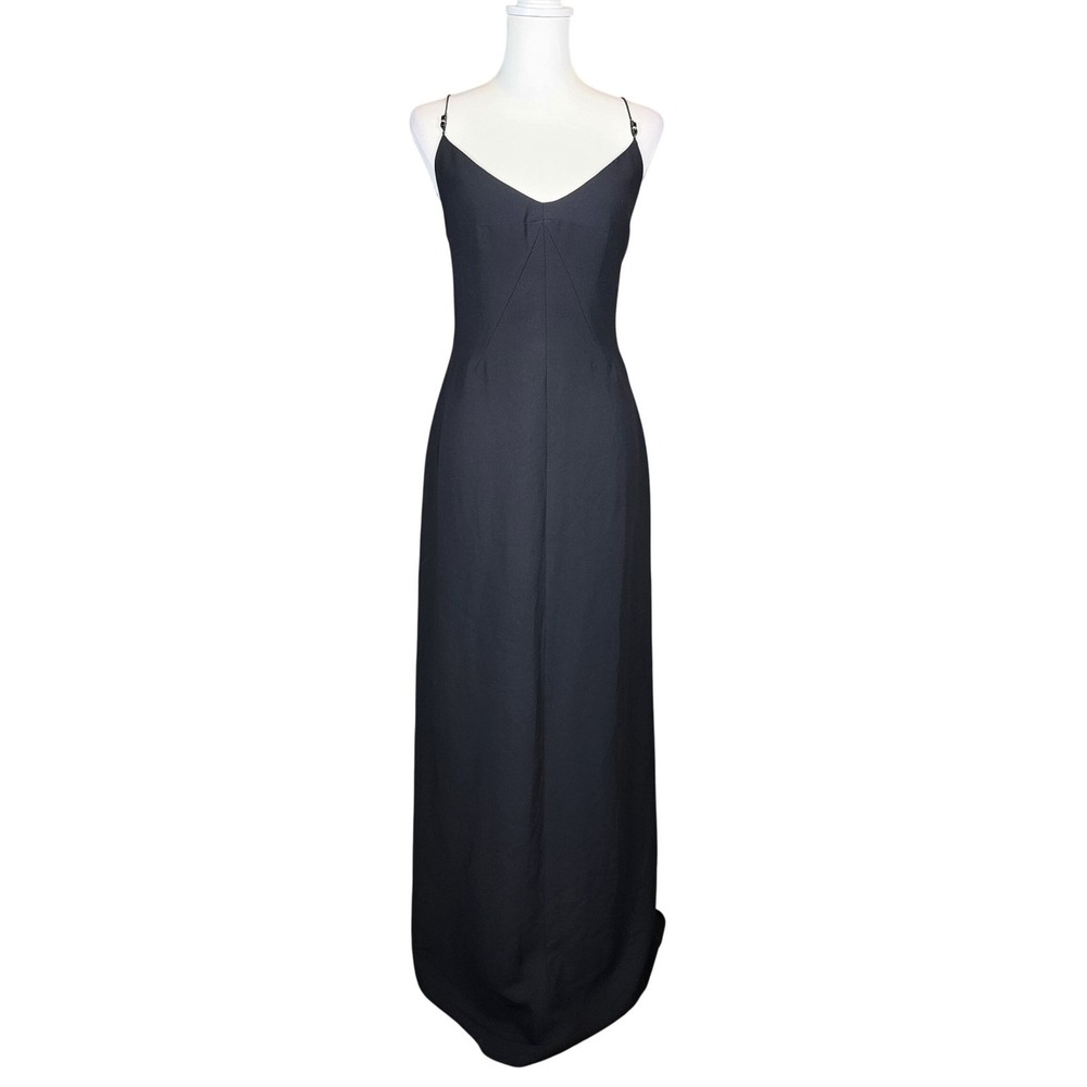 Kay‎ Unger Formal Dress Womens 12 Black Beaded Spaghetti Strap Lace Up Evening